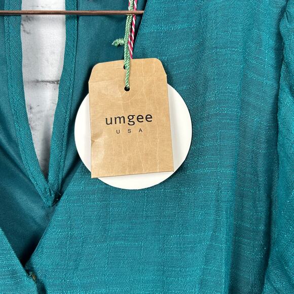 Umgee Gauzey V Neck Flutter Sleeve Mini Dress Teal Sz S NEW - Picture 8 of 8